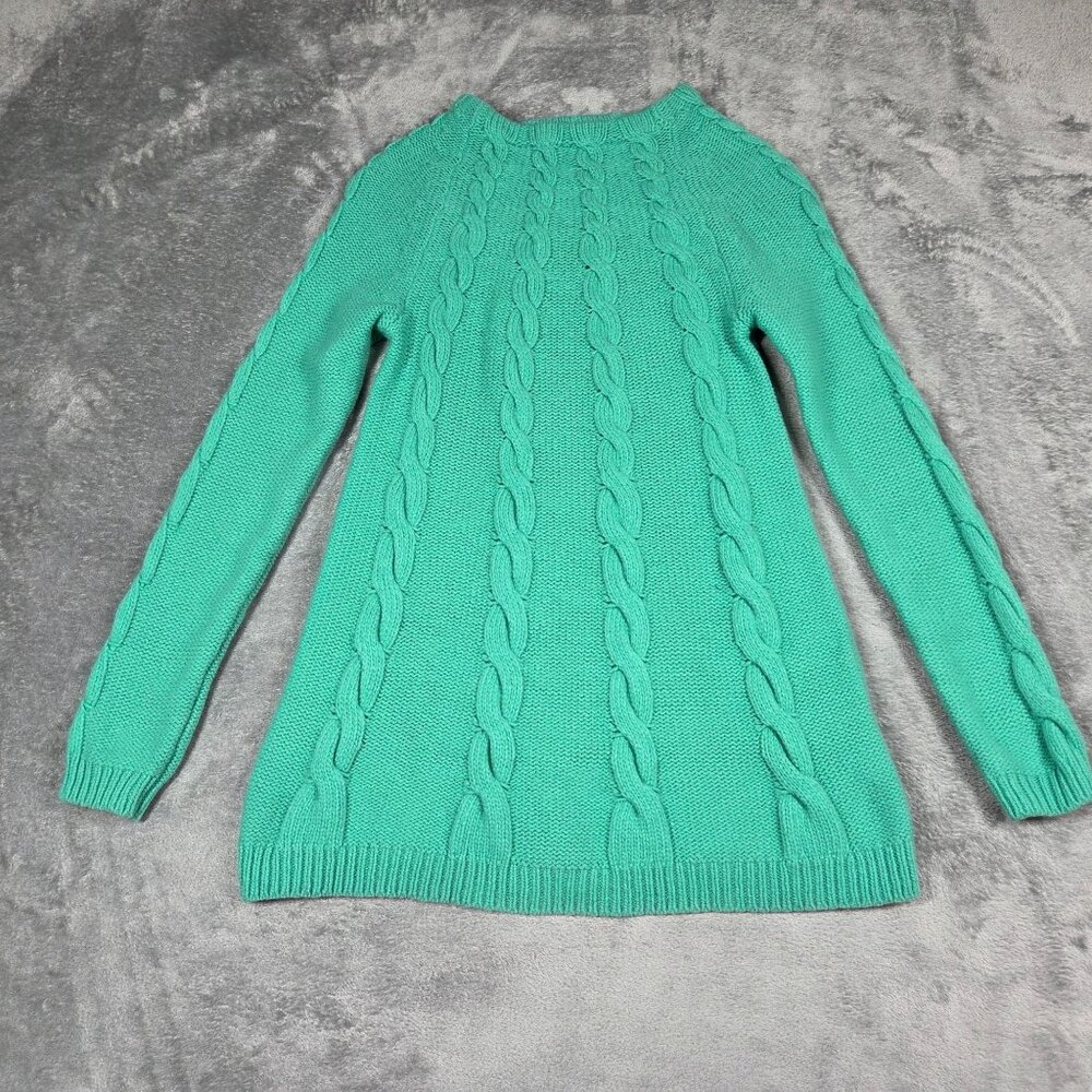 Boden Sweater Womens 4 Green Wool Cable Knit Swing Tunic Preppy Casual